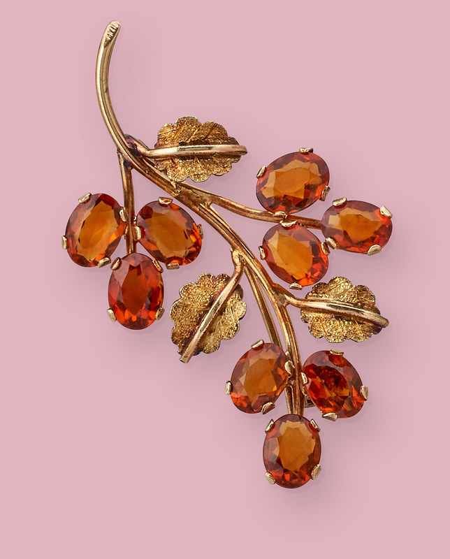 BROCHE fleurs en or (750mm) et neuf citrines...
