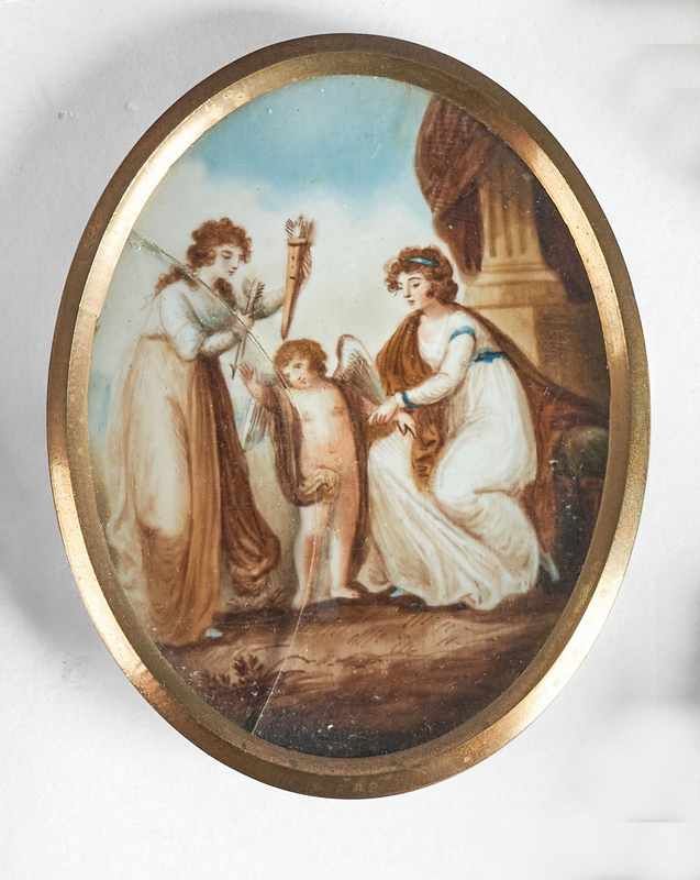 MINIATURE ovale gouachée représentant deux...