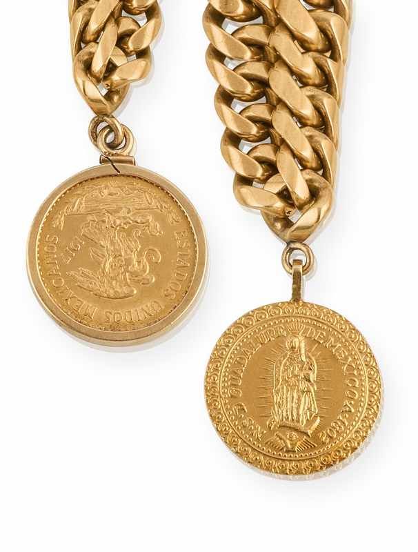 BRACELET gourmette en or jaune (750) retenant...