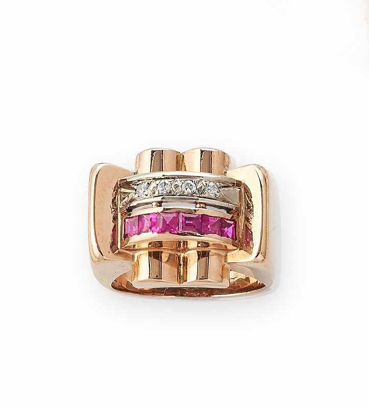 BAGUE TANK en or (750) sertie d'un double...