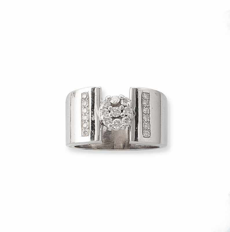 BAGUE en or gris (750) de forme géométrisée...