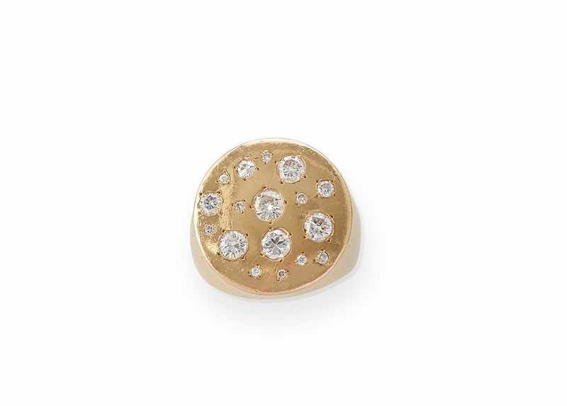 BAGUE type chevalière en or jaune (750) à...