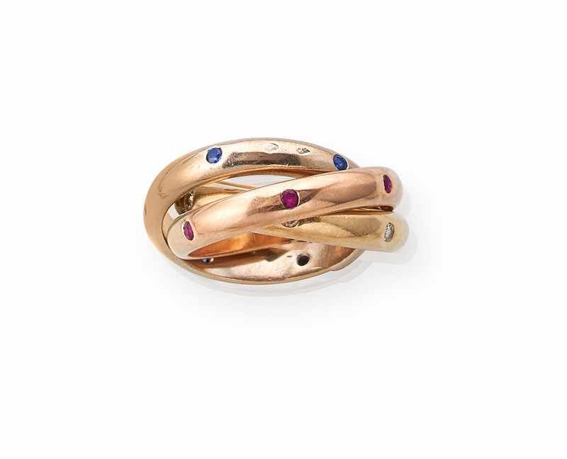 BAGUE trois ors (750) sertis de diamants,...