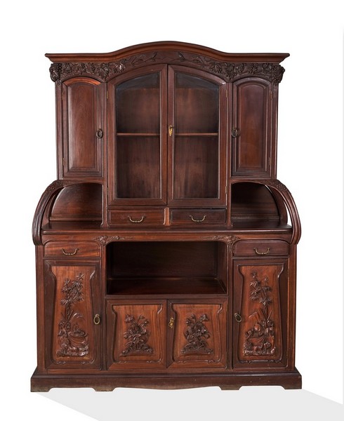 GRAND BUFFET deux corps Art Nouveau en bois...