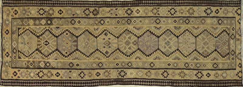 TAPIS GALERIE Kilim en laine beige et brun/noir...