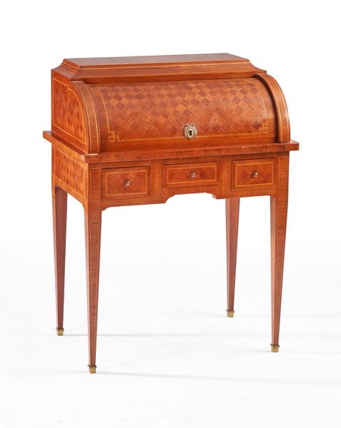 BUREAU A CYLINDRE en marqueterie de cubes,...