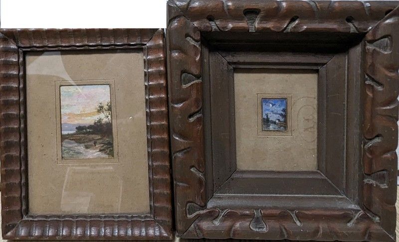 DEUX PEINTURES MINIATURES monogrammées MP,...