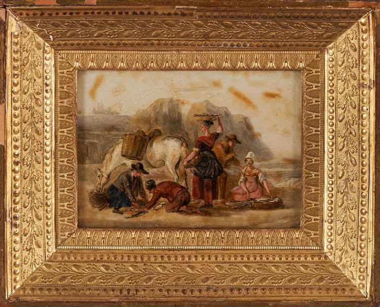 FIXÉ SOUS VERRE polychrome représentant des...
