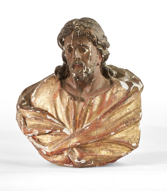BUSTE DE CHRIST en bois sculpté polychrome...