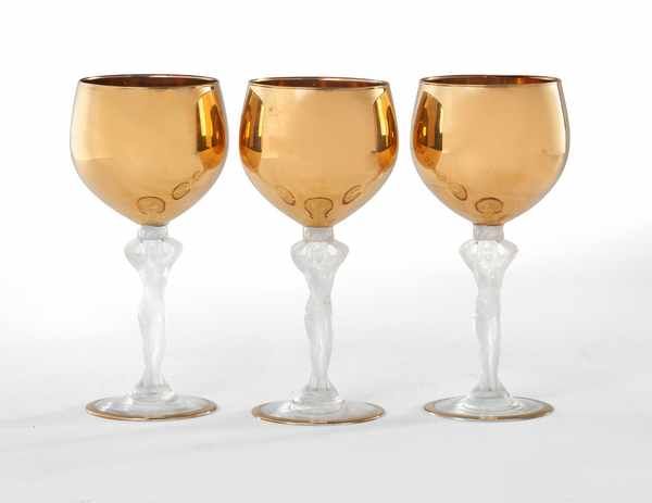 TROIS VERRES en verre soufflé style Murano,...
