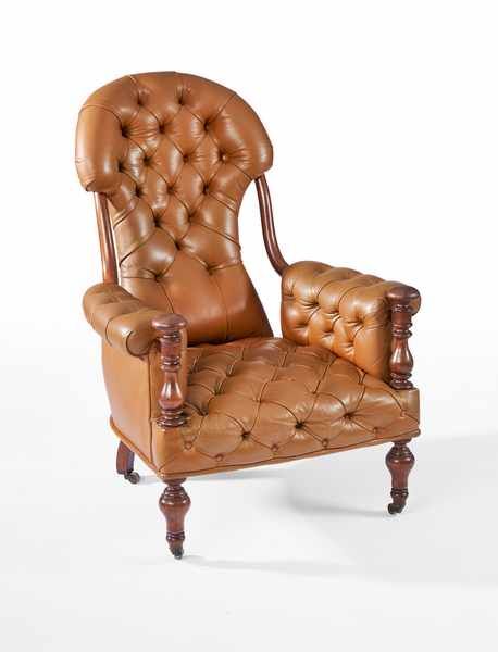 FAUTEUIL style Chesterfield en cuir fauve...