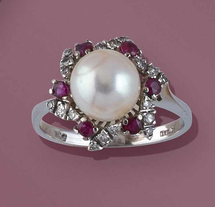 BAGUE PERLE DE CULTURE en or gris (750),...