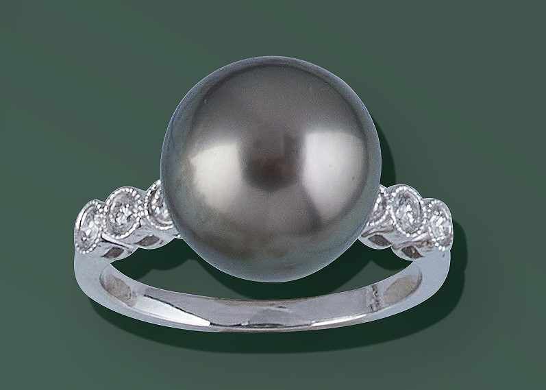 BAGUE or gris (750), perle de culture grise...