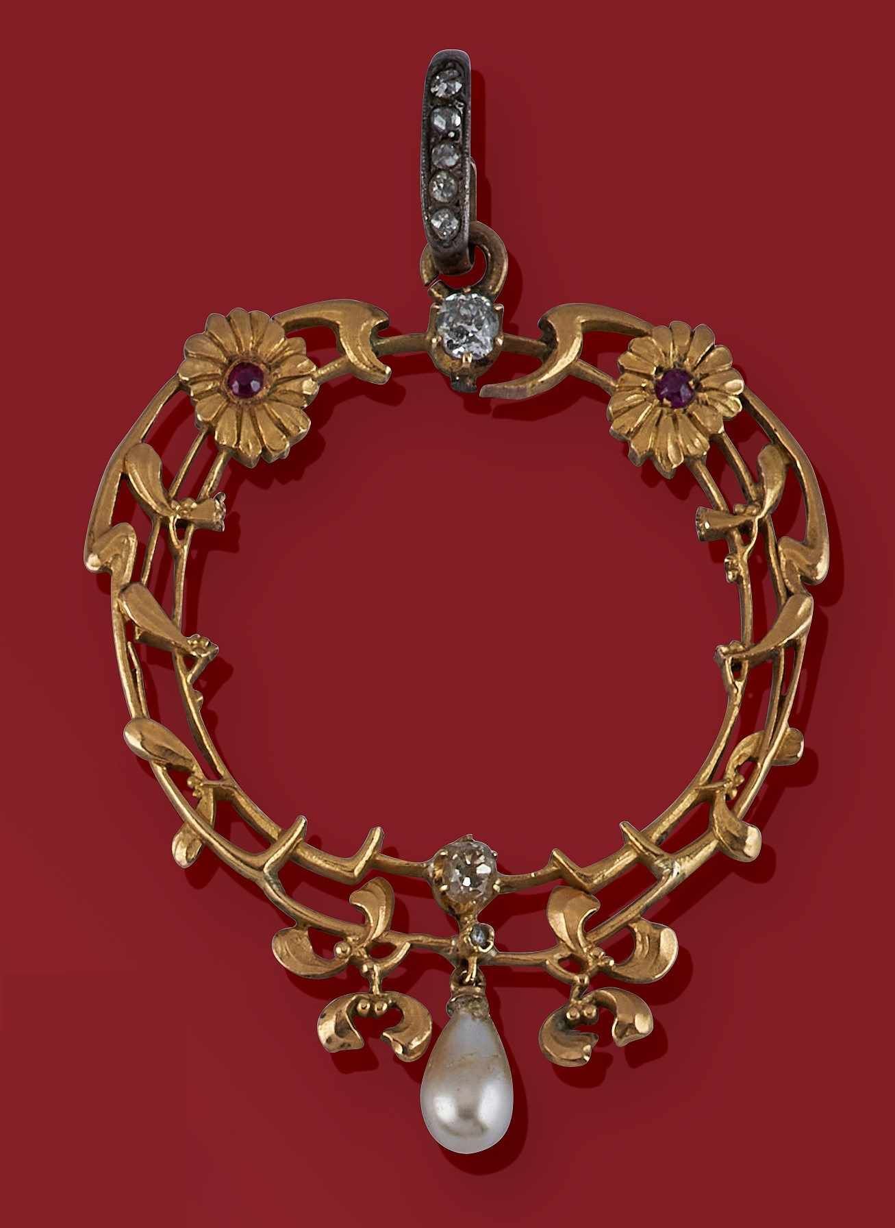 PENDENTIF Art Nouveau en or jaune (750) en...