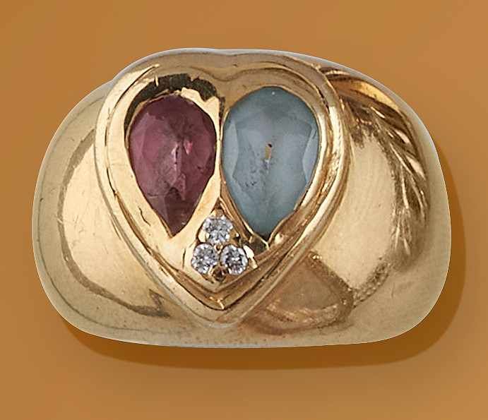 BAGUE CŒUR en or jaune (750) sertie d'une...