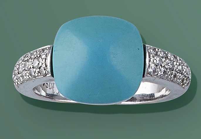 BAGUE en or gris (750), turquoise en pain...