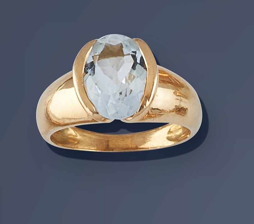 BAGUE en or jaune (750) et aigue-marine ...