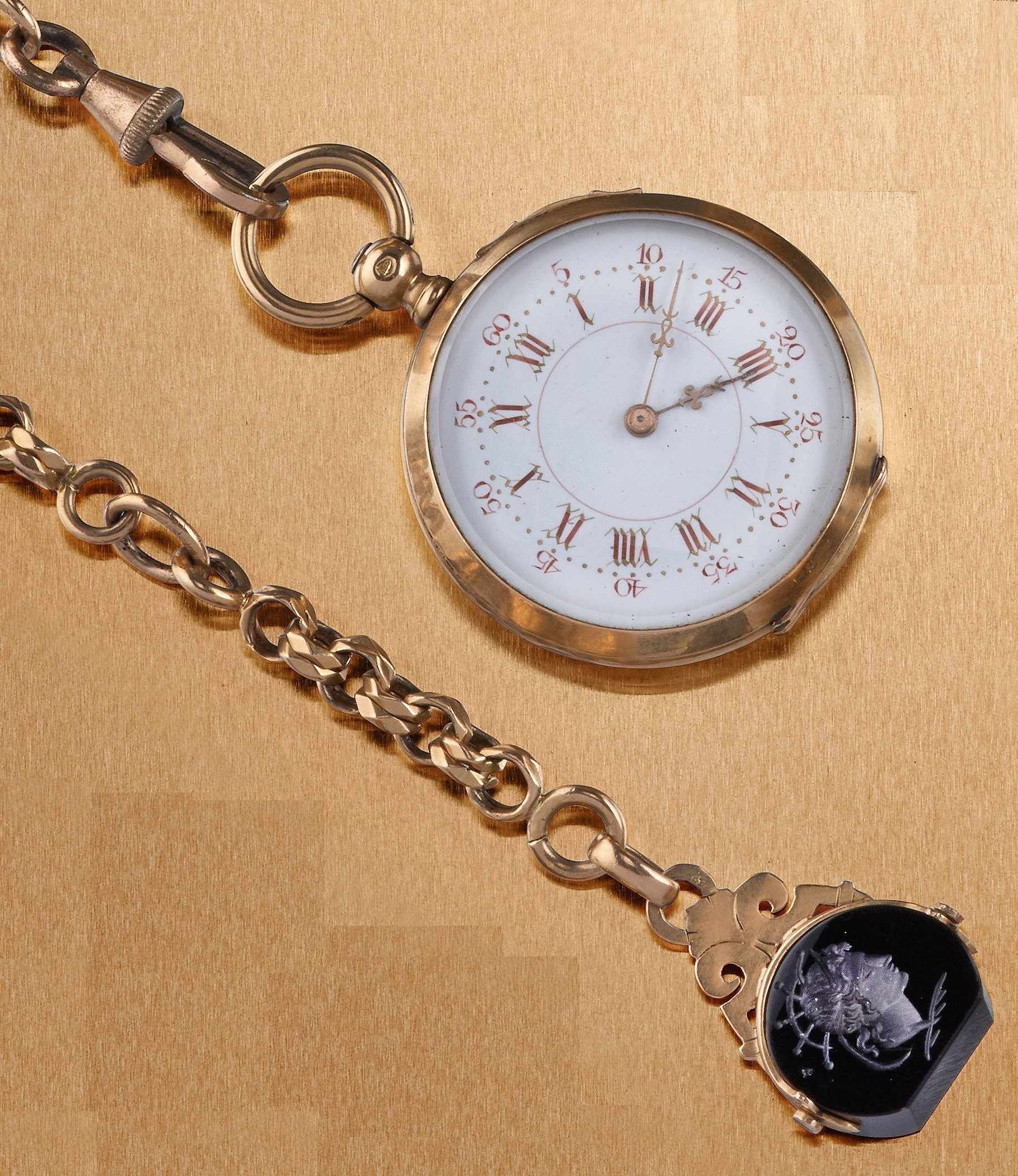 MONTRE de col en or jaune (750) avec chaîne...