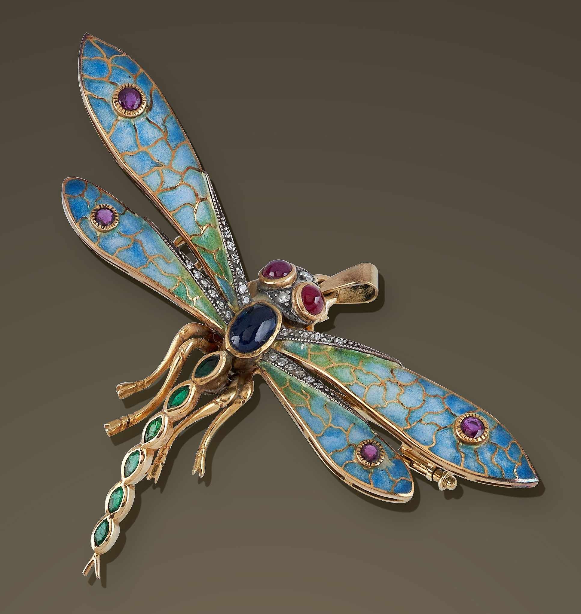 BROCHE/ PENDENTIF LIBELLULE en or (750) aux...