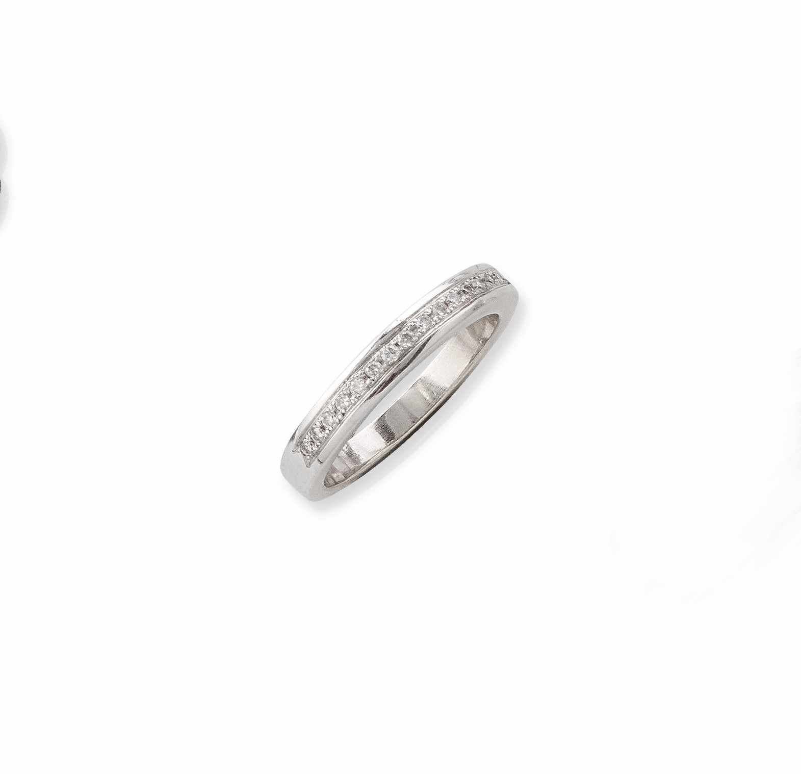 DEMI-ALLIANCE en or gris (750) sertie de...