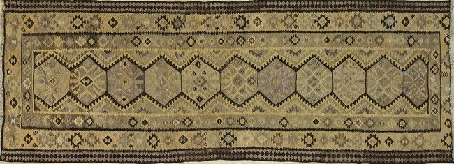 TAPIS GALERIE Kilim en laine beige et brun/noir...