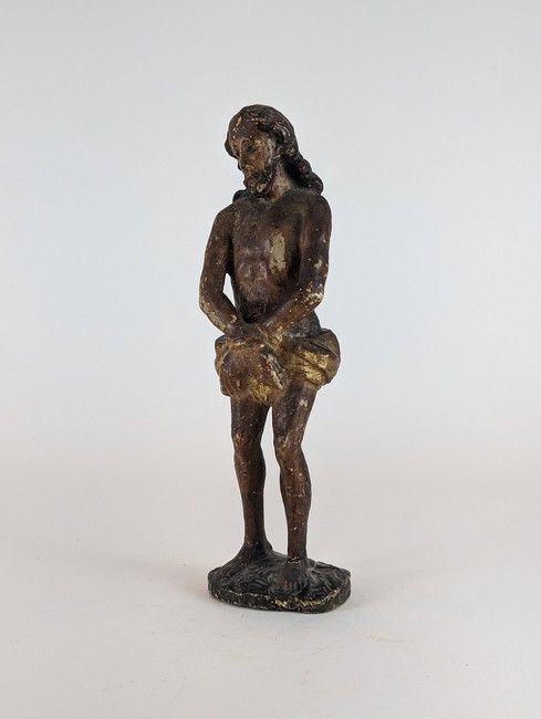 CHRIST AUX LIENS, bois sculpté polychrom...