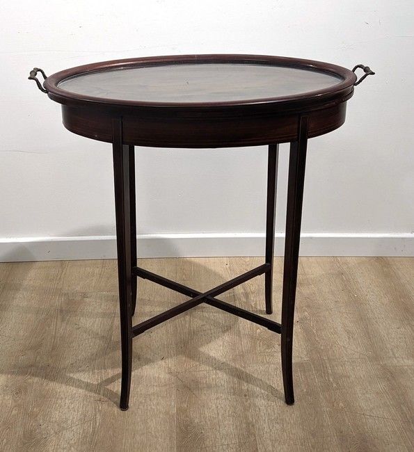 TABLE DESSERTE ET SON PLATEAU en placage...