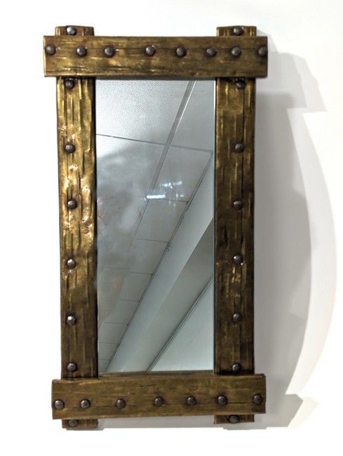 MIROIR rectangulaire en laiton doré et c...