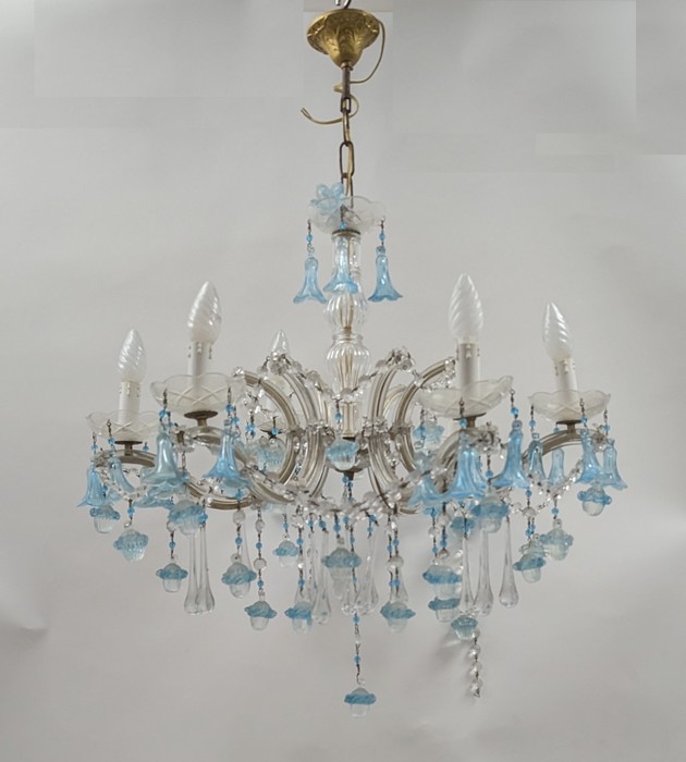 LUSTRE à six bras de lumière en cristal soufflé...