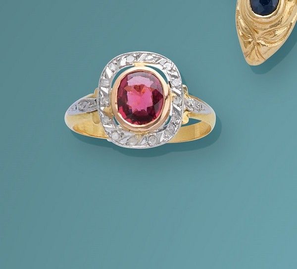 BAGUE en jaune et gris (750) ornée d'une...