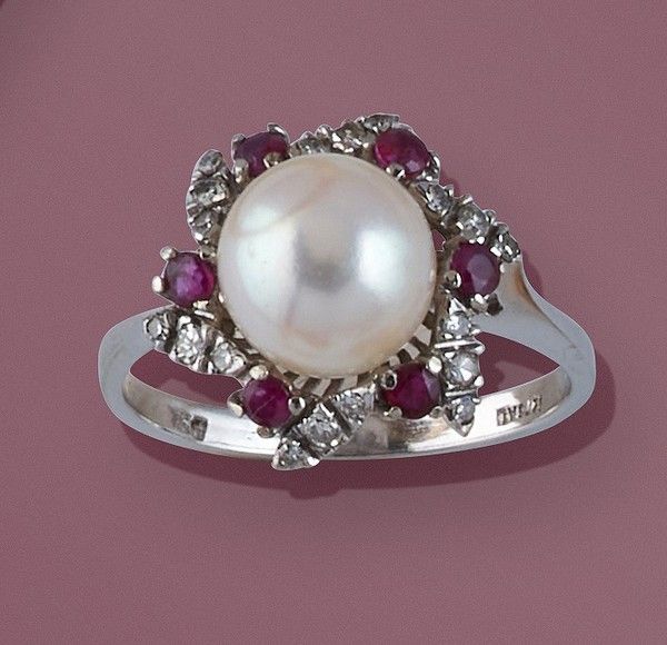 BAGUE en or gris (750) ornée d'une perle...