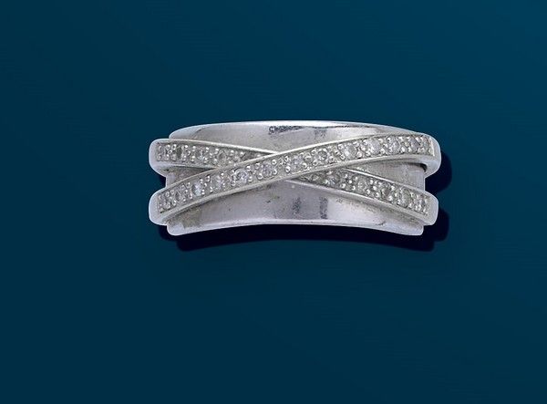 BAGUE DOUBLE LIENS or gris (750) et pavage...