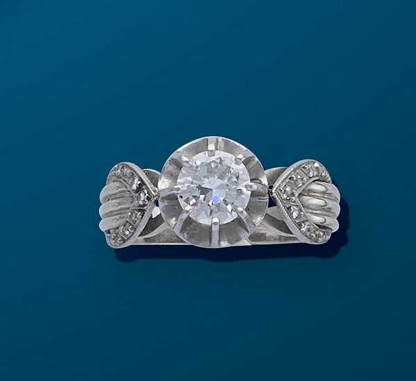 BAGUE solitaire en or gris (750) et platine,...