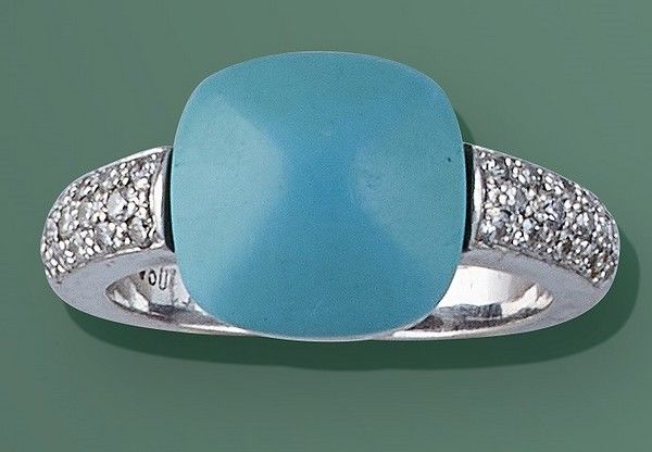 BAGUE en or gris (750) ornée d'une turquoise...