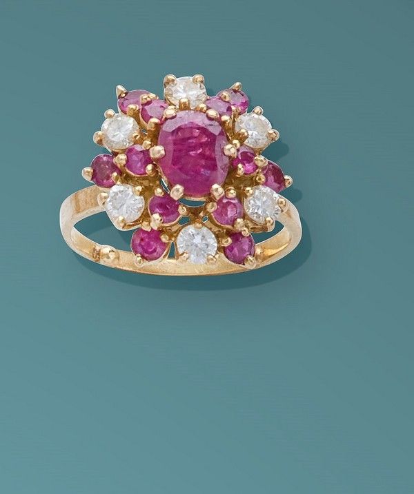 BAGUE COCKTAIL en or jaune (750), ornée d'un...