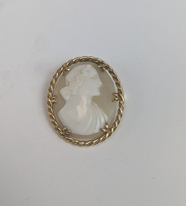 PENDENTIF / BROCHE CAMÉE en or (750), avec...