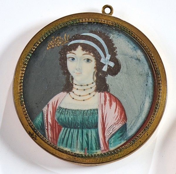 MINIATURE ronde gouachée représentant une...