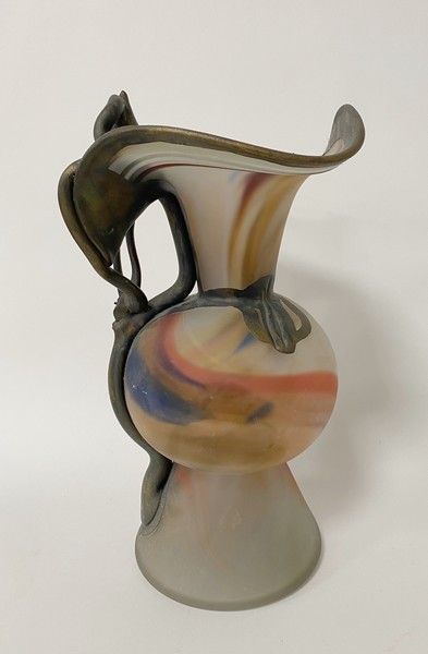 VASE en verre multicouche orange et blanc...