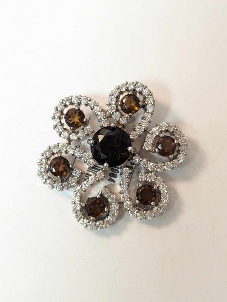 PENDENTIF FLEUR en argent (925) serti de...