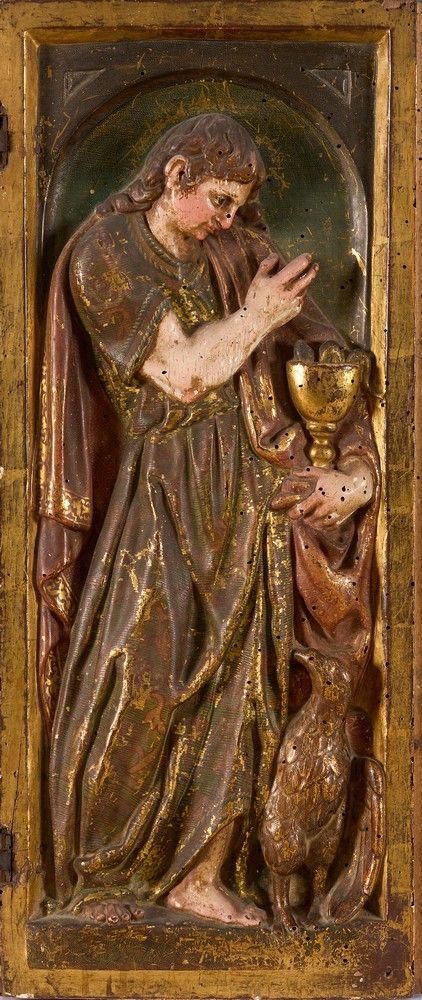 PORTE DE TABERNACLE en bois sculpté en bas-relief,...
