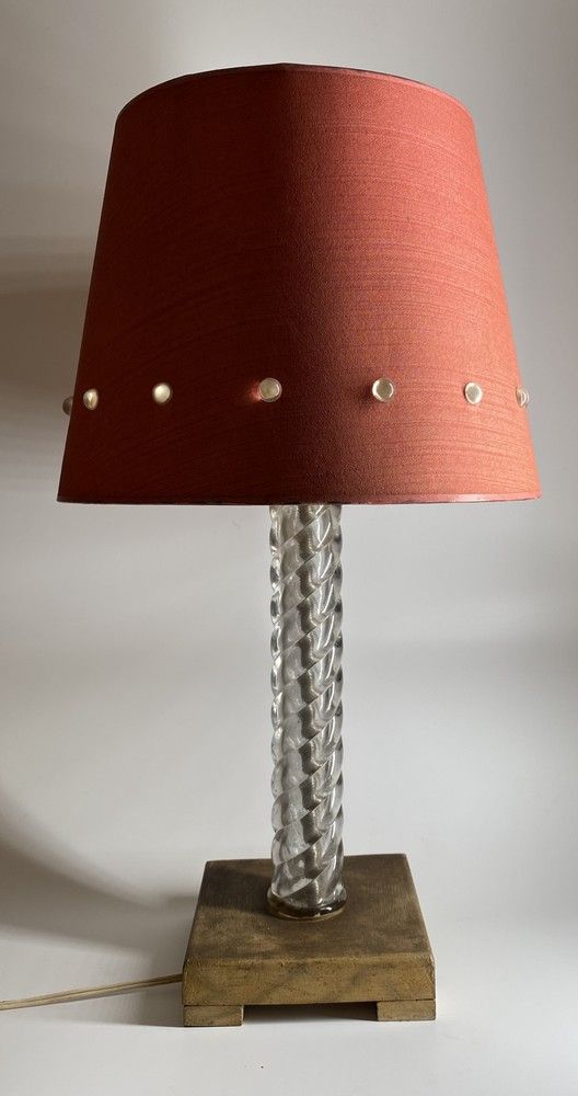 LAMPE DE SALON à fût en verre torsadé et...
