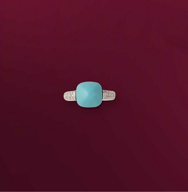 BAGUE en or gris (750) ornée d'une turquoise...