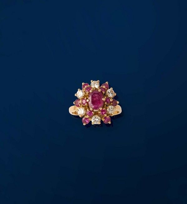 BAGUE COCKTAIL en or jaune (750), ornée d'un...