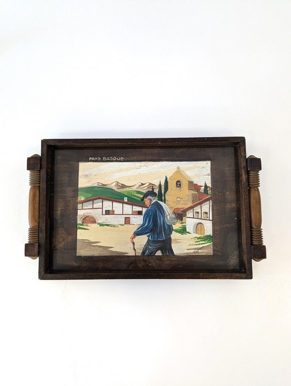 PLATEAU rectangulaire à deux anses en bois...