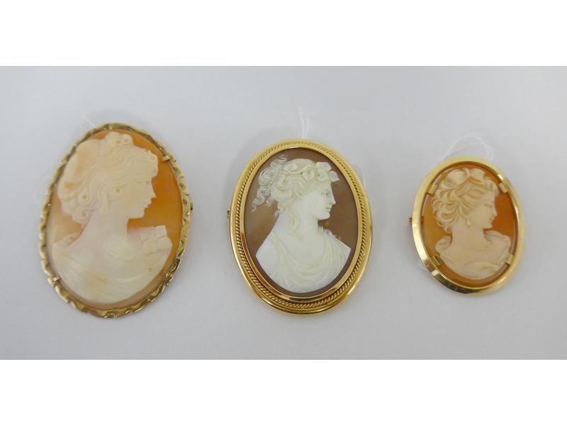 TROIS CAMEES ovales sur coquillage cerclés...