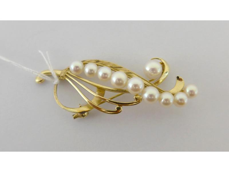 BROCHE en or 14k en gerbe et perles de c...