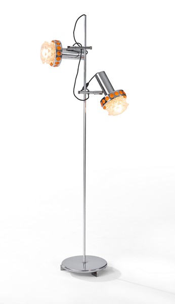 LAMPADAIRE en métal chromé et à deux réflecteurs...