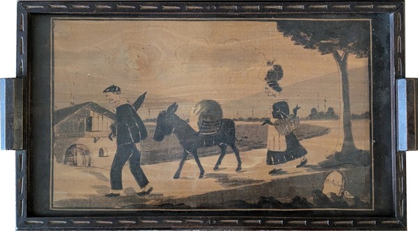 PLATEAU rectangulaire en bois à deux anses...