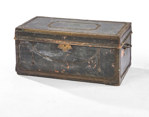 MALLE DE VOYAGE rectangulaire gainée de cuir...