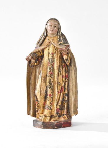 STATUETTE en bois sculpté polychrome à décor...